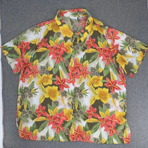 VINTAGE 90s kaktus Tropical Floral Button Front Top Plus 3X Collared Short Sleev